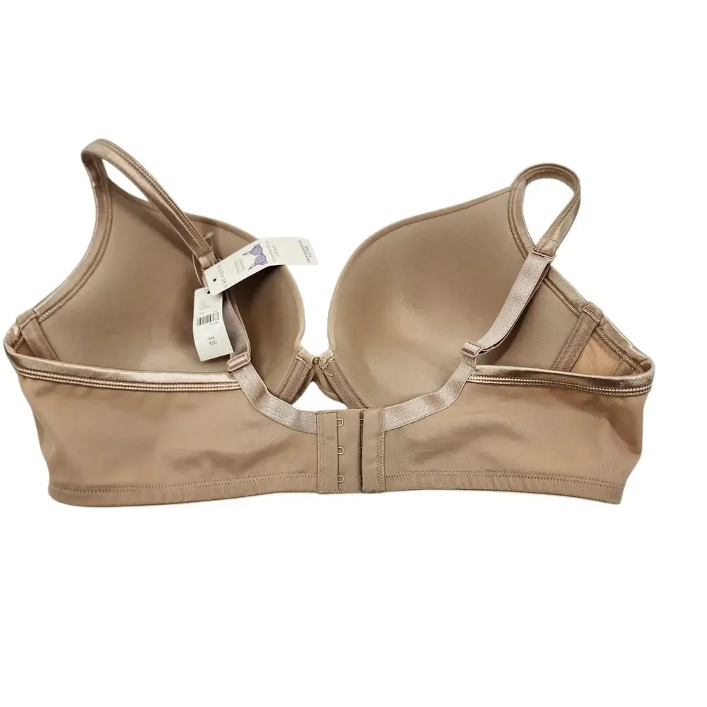 Cacique Smooth Boost Plunge Full Coverage Back Clasp Nylon Nude Bra Size 42C